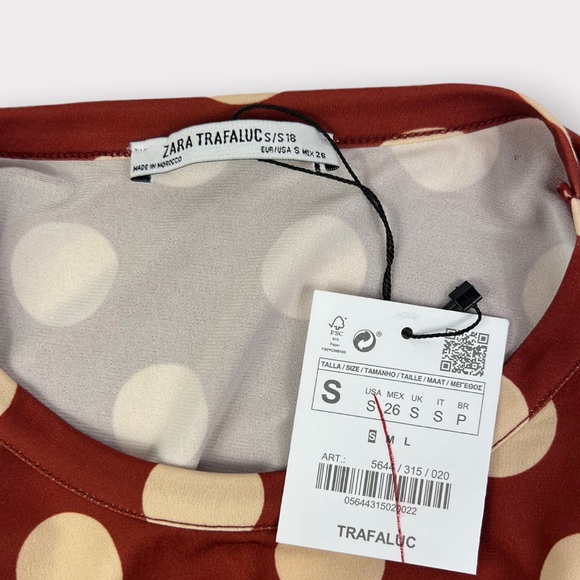 Zara Polka Dot Long Sleeve Tie Waist Midi Dress - Picture 2 of 5